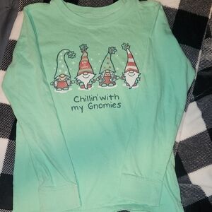 Green Long Sleeve Shirt with Gnome Print